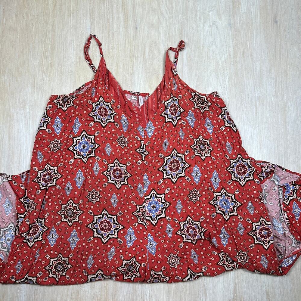 Xhilaration Red Boho Cold Shoulder Wide Leg Jumpsuit 4X Plus Festival Summer